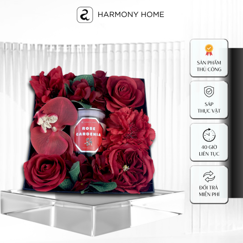 Bộ Quà Tặng Nến Thơm Rose Gardenia [A] Harmony Home: Hương Hoa hồng nhập khẩu,150g, sáp tự nhiên, hương nhập khẩu