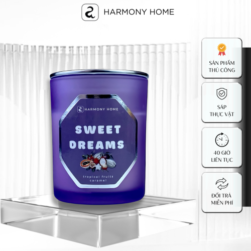 Nến thơm Sweet Dreams [A] Harmony Home – Hương hoa quả nhiệt đới và Caramel,150g, sáp tự nhiên, hương nhập khẩu