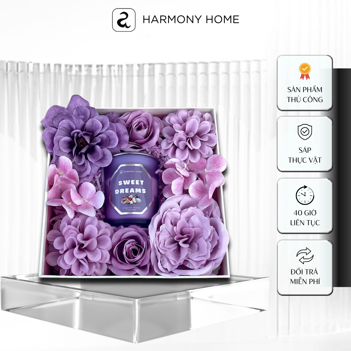 Bộ Quà Tặng Nến Thơm Sweet Dreams [A] Harmony Home: Hương Tinh Dầu nhập khẩu, 150g, sáp tự nhiên